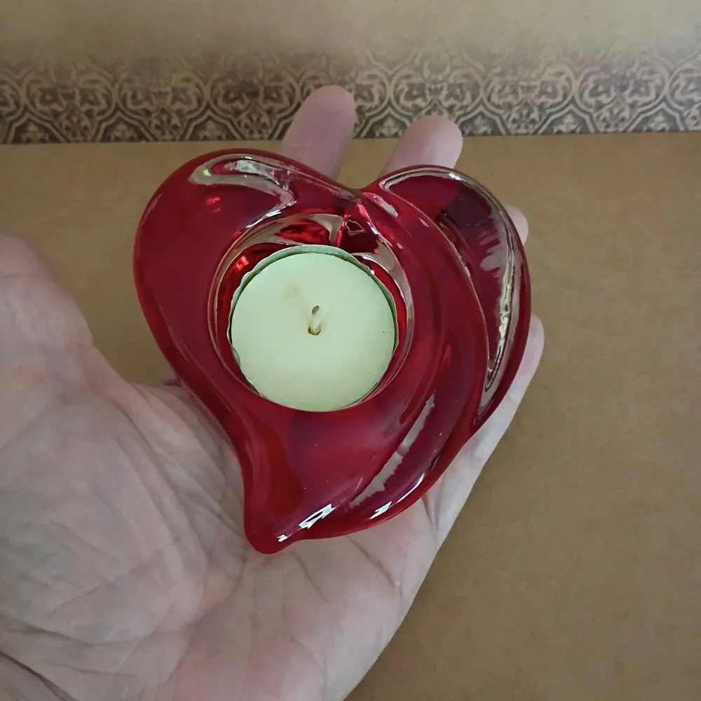 PartyLite Heart Shaped Red Glass Candle Tealight Holder